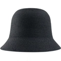 Detailed close-up of the tightly woven black straw texture on this stylish cloche hat - Black