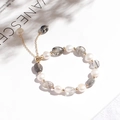 Black rutilated quartz and freshwater pearl adjustable bracelet with gold spacers - Pearl Black Rutilated Quartz