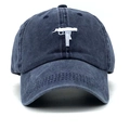 Navy blue washed cotton baseball cap featuring white Uzi submachine gun embroidery - Adjustable / Washed Double Guns Navy Blue