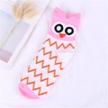 Pink owl pattern cartoon cotton socks with orange zigzag design for women - 3D Ear Style / Pink Owl Wave Pattern