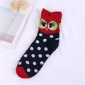 Cute owl face cartoon socks with white polka dots on navy blue and red cotton fabric - Navy Polka Dot Red Owl