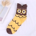 Cute yellow owl cotton socks with 3D ears, playful animal pattern crew socks for women - 3D Ear Style / Yellow/Brown Contrast Owl