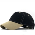 Cappellino da baseball classico bicolore con tesa kaki e dettagli di cuciture a vista - Regolabile / Nero (Tesa Cachi)