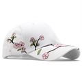 White cotton baseball cap with pink plum blossom embroidery for sun protection and leisure - Adjustable / White