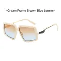 Retro oversized irregular sunglasses with beige frame and brown-blue gradient lenses - Beige Frame Brown Blue Lens