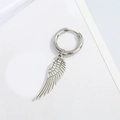 Vintage punk stainless steel earring with leaf wing pendant in oxidized silver finish - Large Wings
