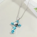 Collier punk en acier inoxydable avec pendentif croix, symbole yin yang et zircons - Croix Huit Trigrammes Bleue