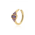 Manchette d'oreille plaquée or 18k avec zircons violets rectangulaires et ronds sur blanc - Violet Or (Unique)