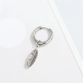 Retro punk style stainless steel hoop earring with a detailed feather pendant charm - Small Feather