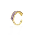 Detail of 18k gold C-shaped ear cuff featuring rectangle purple zircon stones inlay - Purple Zirconia