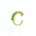 Macro shot of 18k gold C-shaped ear cuff with emerald-cut green cubic zirconia stones - Green Zirconia
