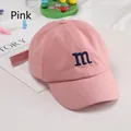 Pink cotton canvas baseball cap for toddlers featuring blue letter m embroidery - Adjustable / Pink