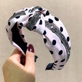 Pink polka dot chiffon headband with knot design and rhinestone details for women - Pink Polka Dot Rhinestone