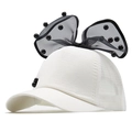 Kids baseball mesh cap with oversized black lace bow and pearls for girls - White Mesh Hat