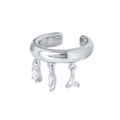 Ear cuff in argento con pendenti geometrici in zircone a forma di goccia e marquise - Pezzo Singolo / Argento