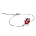 Silver stainless steel heart bracelet with red enamel Love charm and adjustable chain - Silver Color Red Heart Style (KB120899-KSP)