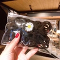 Set of black elastic hair bands in a daisy-patterned clear zipper pouch for girls - 50 Pcs Bag / Black