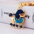 Creative crystal poodle keychain with sparkling blue rhinestones and gold-plated finish - Blue