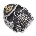 Anello teschio punk in acciaio inossidabile con simbolo massonico dorato e finitura argento - US 10 / Oro e Argento (11410)