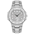 Luxurious hip-hop men's quartz watch with iced-out crystals and date window in silver - Silver
