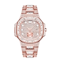 Luxury iced-out hip hop watch in rose gold featuring a full diamond bezel and metal band - Rose Gold