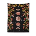 Bohemian black wall tapestry with golden moon phases and floral art pattern - Black Moon Phase Gold Red Floral (LT045-1)