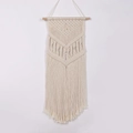 Handmade cream white macrame wall hanging with geometric patterns and long tassels - Wooden Stick Double V Hanging