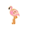 Pink flamingo brooch in gold-plated alloy with enamel drip finish on a white background - Flamingo