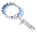 Leopard print PU leather bangle keychain with tassel pendant and gold metal ring - Black Leopard