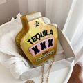 Laser gold tequila bottle crossbody bag with creative embroidery and chain strap - Laser Gold