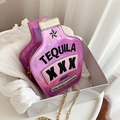 Purple holographic tequila bottle shaped crossbody bag with chain strap and embroidery - Nail Powder