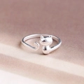 Adjustable silver cat open ring with cute feline head and curled tail design for women - Cat Open Style / Silver