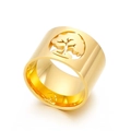 Polierter goldener Lebensbaum-Ring mit breiter Ringschiene aus Edelstahl für Damen - US 6 / Lebensbaum Hohl Gold Stil (KR37699-K)