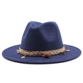 Detail of navy wool jazz hat with bohemian ethnic braided band and vintage metal coins - M (56-58cm) / Navy Blue