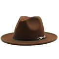 Close-up of deep brown fedora hat with elegant black strap and gold metal buckle detail - M (56-58cm) / Dark Coffee