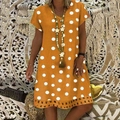 Detail van oranje en witte polkadotjurk met V-hals en korte mouwen boho stijl - S / Oranje