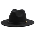 Classic black wool felt fedora with stylish leather band and golden metal buckle - M (56-58cm) / Black