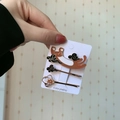 Set di tre fermagli per capelli con gatto e nuvole in finitura oro bronzo - Gatto marrone con palla