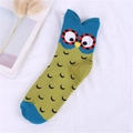 Cute owl cartoon cotton socks in turquoise and green color blocking with 3D ears - Contrast Color 3D Ear Style / Blue and Green Contrast Owl