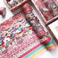 12 rolls set of Japanese washi tape with floral patterns and traditional motifs - Japanese Style Cherry Dye