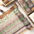 12 rolls of vintage floral washi tape for DIY scrapbooking in earth and pastel tones - Floral Murmurs