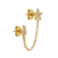 Minimalist gold S925 silver star and lightning chain stud earrings with crystals - 7 (Single Gold Star Lightning)