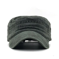 Faded olive green washed cotton cadet cap with flat top and side metal eyelets - Adjustable / Green