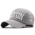 Grey cotton baseball cap featuring white Boston 3D embroidery and side compass patch detail - Adjustable / Gray