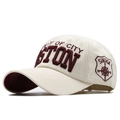 Off-white cotton baseball cap with burgundy 3D Boston embroidery and side shield patch - Adjustable / Beige