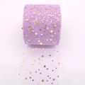 Close-up of purple tulle fabric roll featuring shiny gold star patterns for DIY crafts - Light Purple