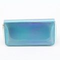 Sky blue iridescent long wallet with colorful laser PU material and zipper closure - Sapphire Blue