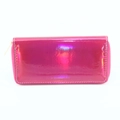 Long pink laser PU leather wallet with metallic finish and zipper closure - Rose Red