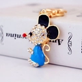 Cute mouse crystal keychain with blue enamel and sparkling rhinestones on golden alloy - Blue Rat