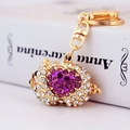 Cute purple crystal pig keychain with gold plating and sparkling rhinestones - Purple Pig